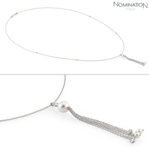 노미네이션 목걸이 BELLA (벨라) necklace in 925 silver Cubic Zirconia and Pearls (TASSEL) (Silver) 142661/010