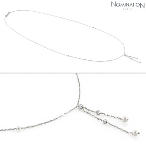 노미네이션 목걸이 BELLA (벨라) necklace in 925 silver Cubic Zirconia and Pearls (LONG) (Silver) 142659/010